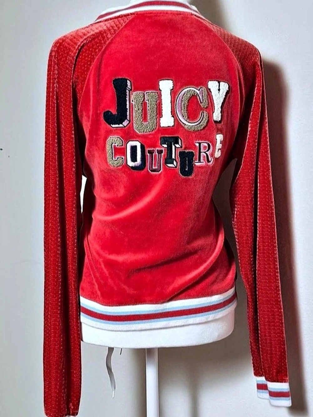 Vintage red juicy couture varsity jersey patch jacket
